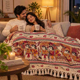 Madhubani Hand Painting Bhagalpuri Dull Chaddar- Pure Silk Blanket