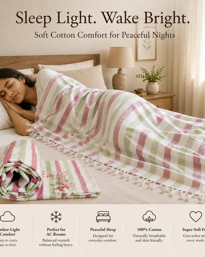2D Bhagalpuri Dull Chadar – Lightweight Pure Cotton Blanket - Classic ( 94×50 in )